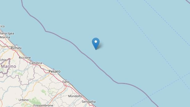 Scossa di terremoto di magnitudo 3.4 al largo di Pesaro (Openstreetmaps)
