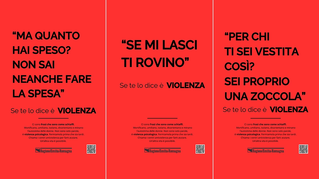 I manifesti della campagna della Regione Emilia Romagna contro la violenza di genere