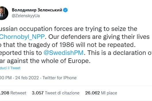 Il tweet del presidente ucraino, Zelensky