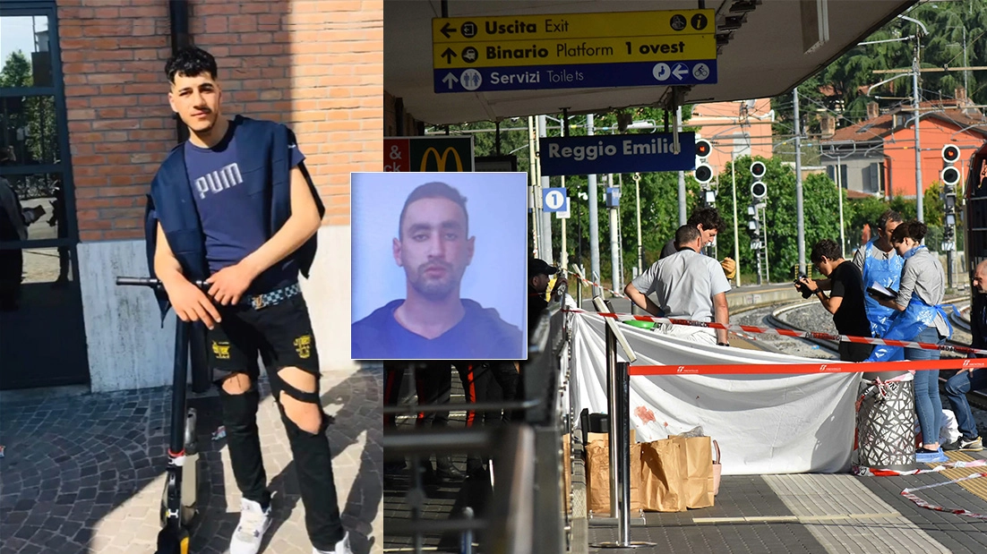 Mohamed Ali Thabet aveva da poco compiuto 18 anni: era arrivato in Italia nel 2021. Nel riquadro al centro il volto del ricercato per l'omicidio alla stazione di Reggio