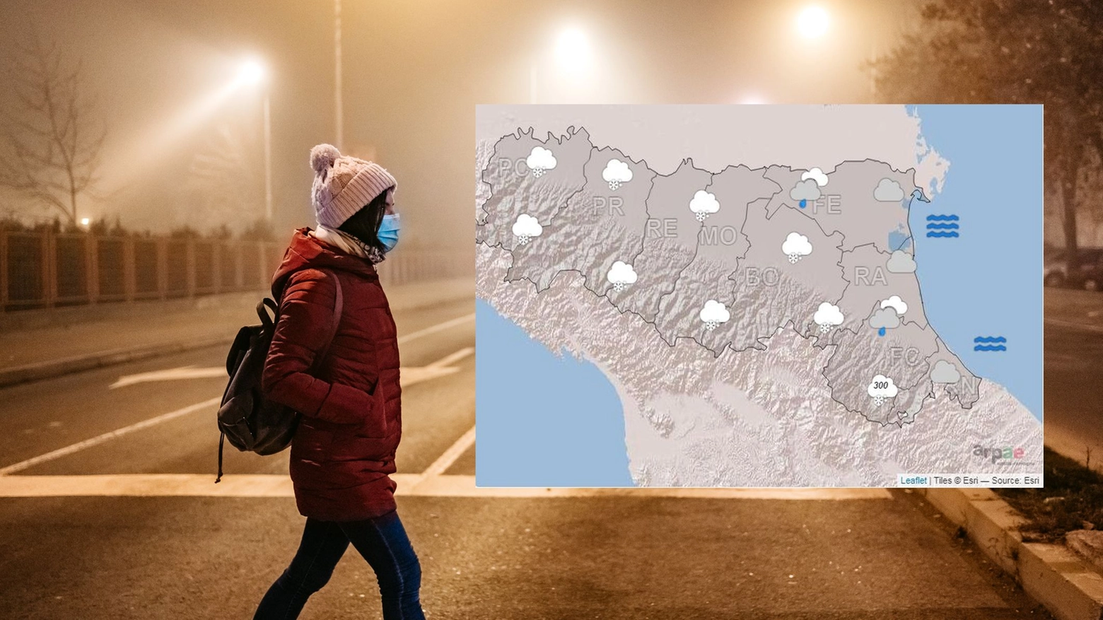 Gelo e neve in arrivo in Emilia Romagna (mappa Arpae Er)