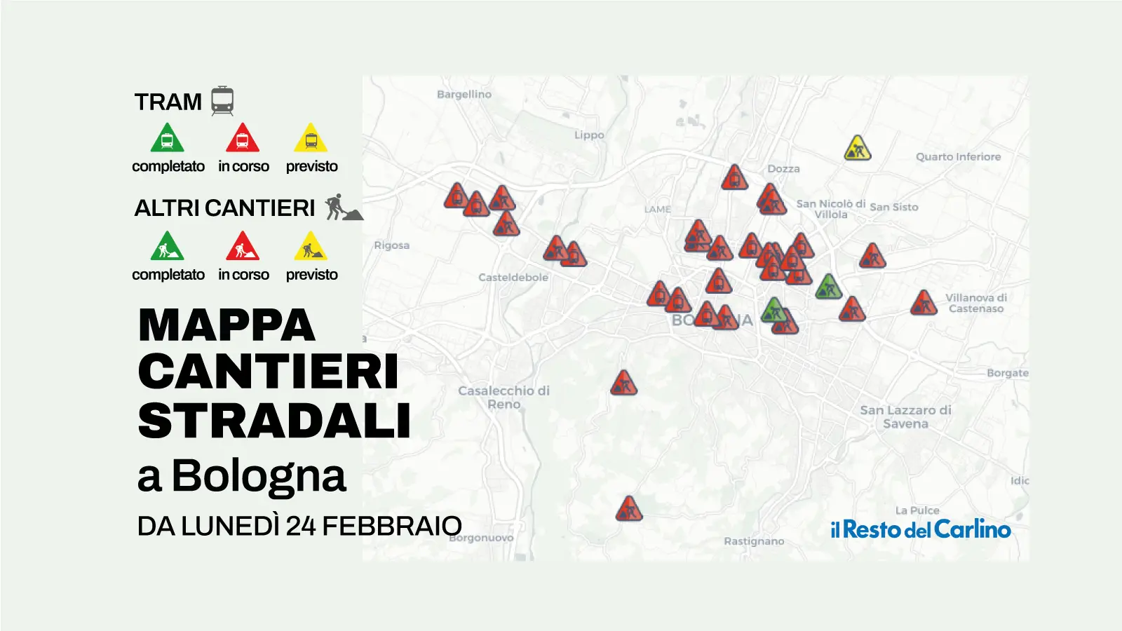 Bologna mappa da Ilrestodelcarlino.it Bologna la mappa dei cantieri stradali da lunedì 24 febbraio