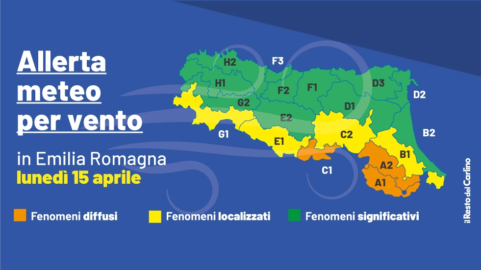 Allerta meteo arancione in Emilia Romagna per vento lunedì 15 aprile