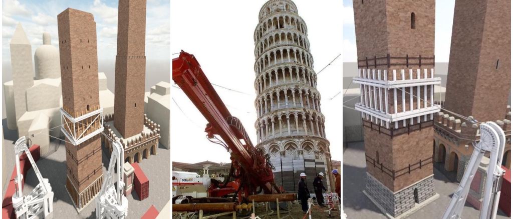 Garisenda sicura con i tralicci utilizzati per la Torre di Pisa: ecco come la salveremo