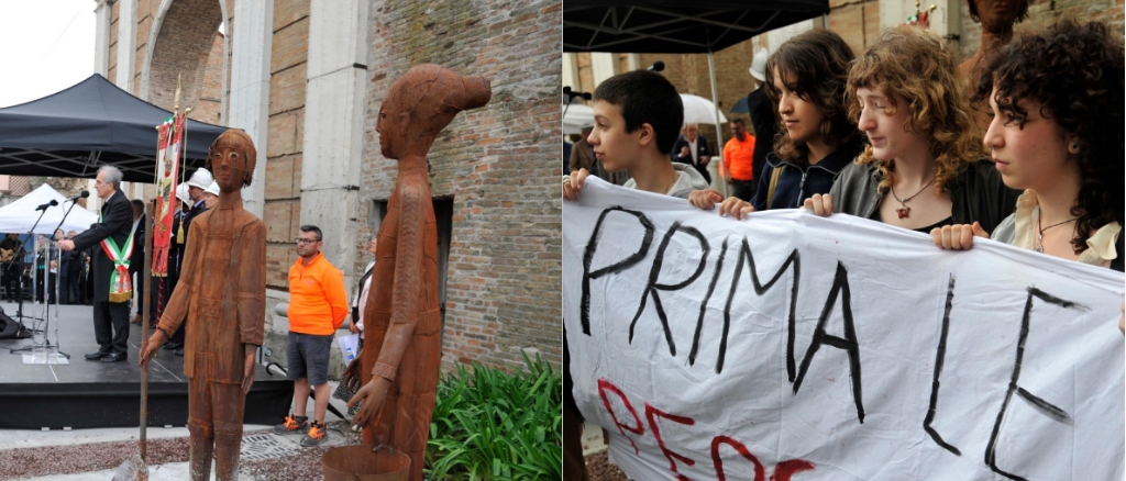 Forlì, inaugurato il monumento agli angeli del fango. poi il flash mob: “Prima le persone”