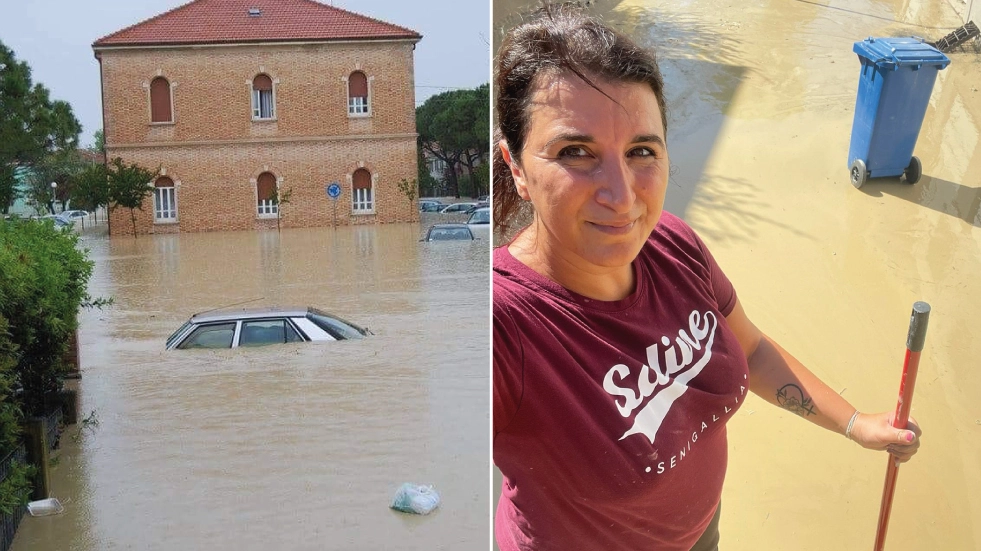 Un’immagine eloquente dell’alluvione che mise in ginocchio Senigallia dieci anni fa. Accanto la ex parlamentare Beatrice Brignone che ebbe la sventura di vedere allagata la sua abitazione