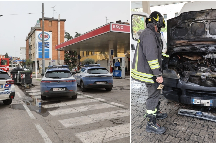 Incendio al distributore di benzina di via Massarenti a Bologna (foto Schicchi)