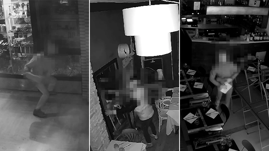 Il ladro in azione filmato dalle telecamere di videosorveglianza dei locali
