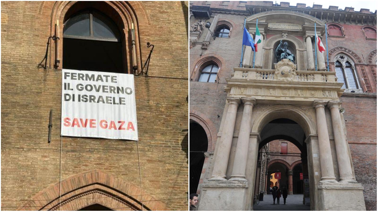 fermate il governo di israele c è un nuovo striscione sul comune di bologna