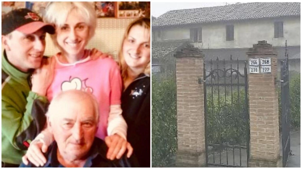L’agricoltore morto nel 2020 nella foto insieme ai familiari, a destra la sua casa a Savignano