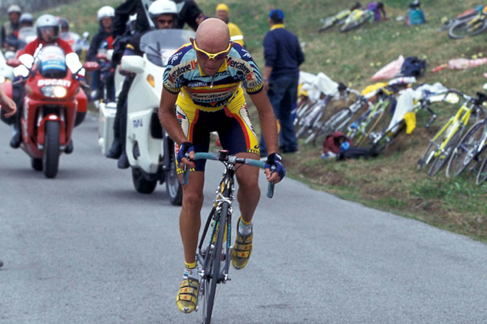 Marco Pantani in azione sul Mortirolo