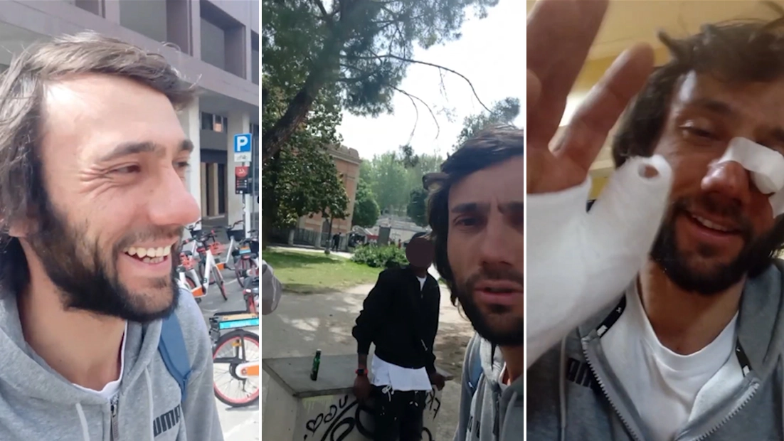 Il video-maker stava intervistando alcuni ragazzi stranieri per documentare lo stato dell’integrazione sociale in città, quando sono iniziati gli insulti e poi le botte