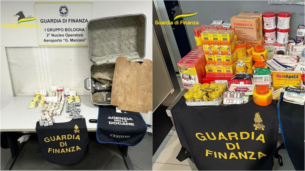 Alcuni dei farmaci e cosmetici illegali sequestrati all'aeroporto Marconi di Bologna in un mese
