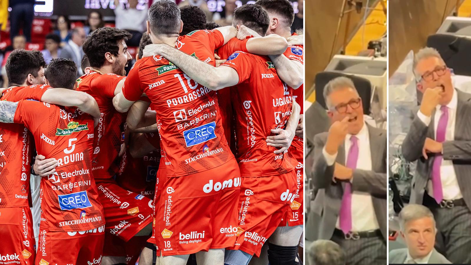 Gestacci del presidente della Sir rivolti ai tifosi della Lube dopo la partita: il video Gestacci del presidente della Sir rivolti ai tifosi della Lube dopo la partita: il video