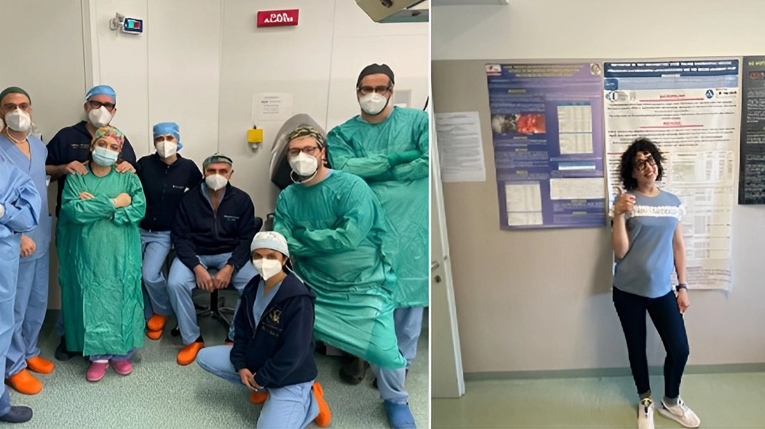 A sinistra, l’equipe del prof Marco Vivarelli, direttore della Chirurgia Epatobiliare, Pancreatica e dei Trapianti. A destra, Silvia