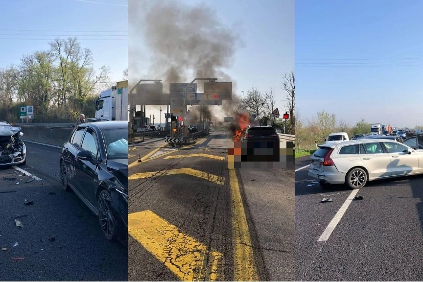 Incendio e incidente in A13: traffico in tilt