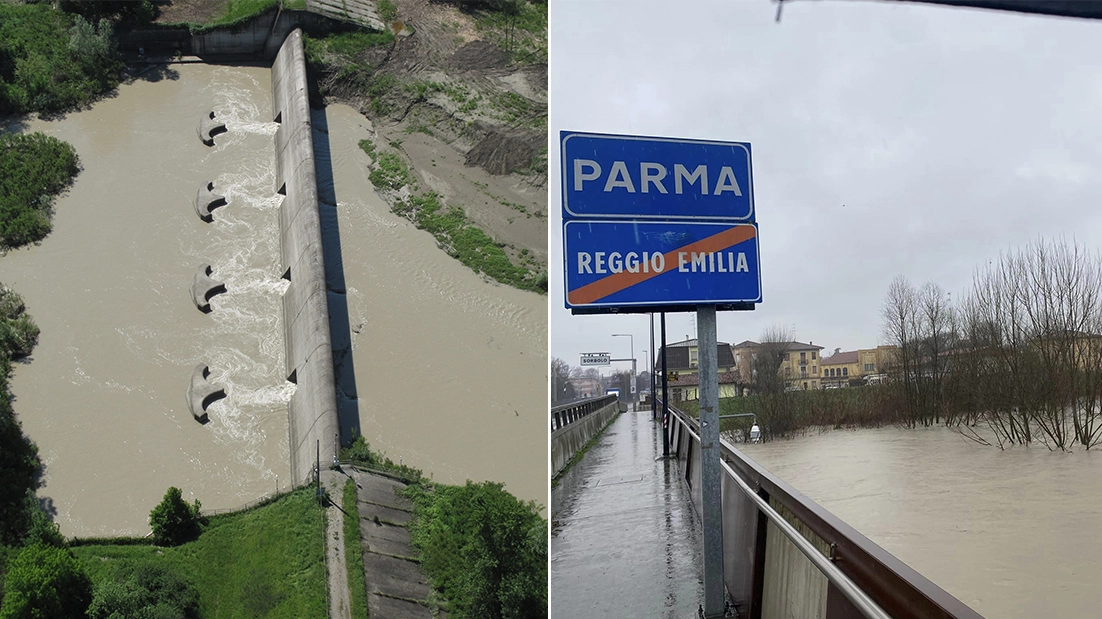 Il livello dei fiumi in Emilia Romagna: a sinistra il Secchia nel Modenese, a destra l'Enza tra Parma e Reggio Emilia