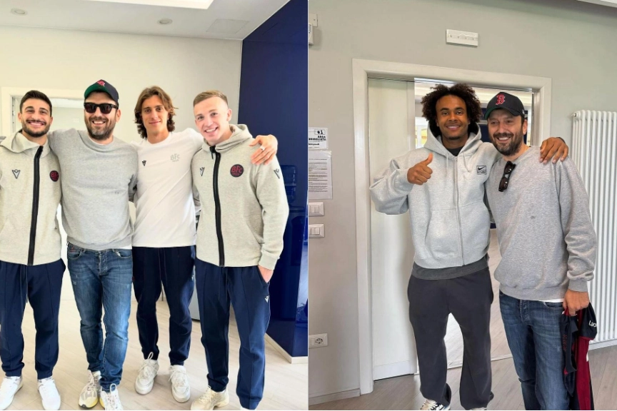 Cesare Cremonini incontra i giocatori del Bologna a Casteldebole (foto da Instagram)