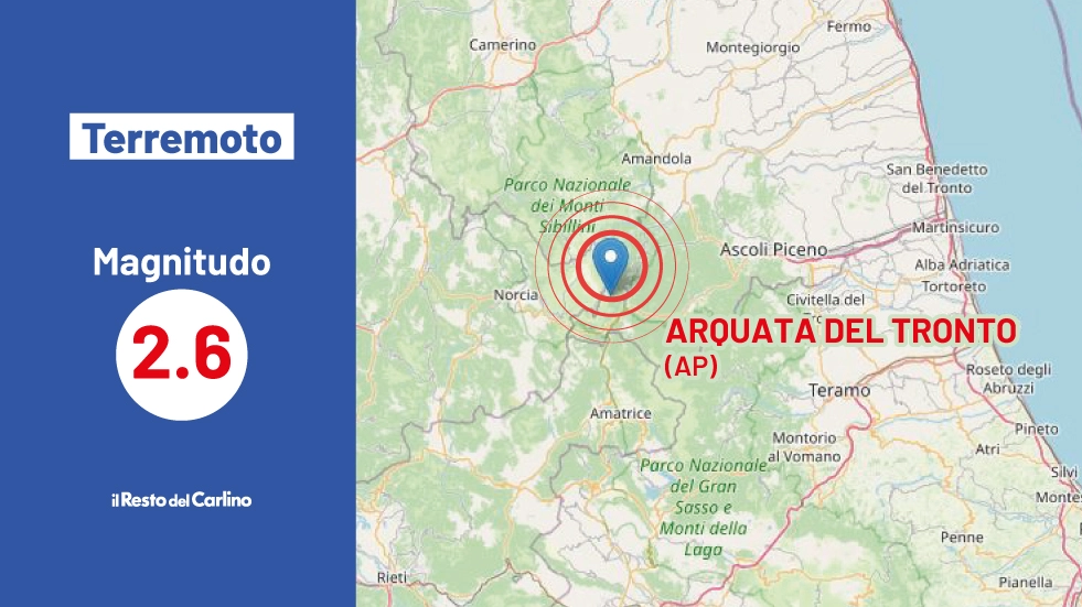 Terremoto, scossa di magnitudo 2.6 registrata nell'Ascolano con epicentro ad Arquata del Tronto
