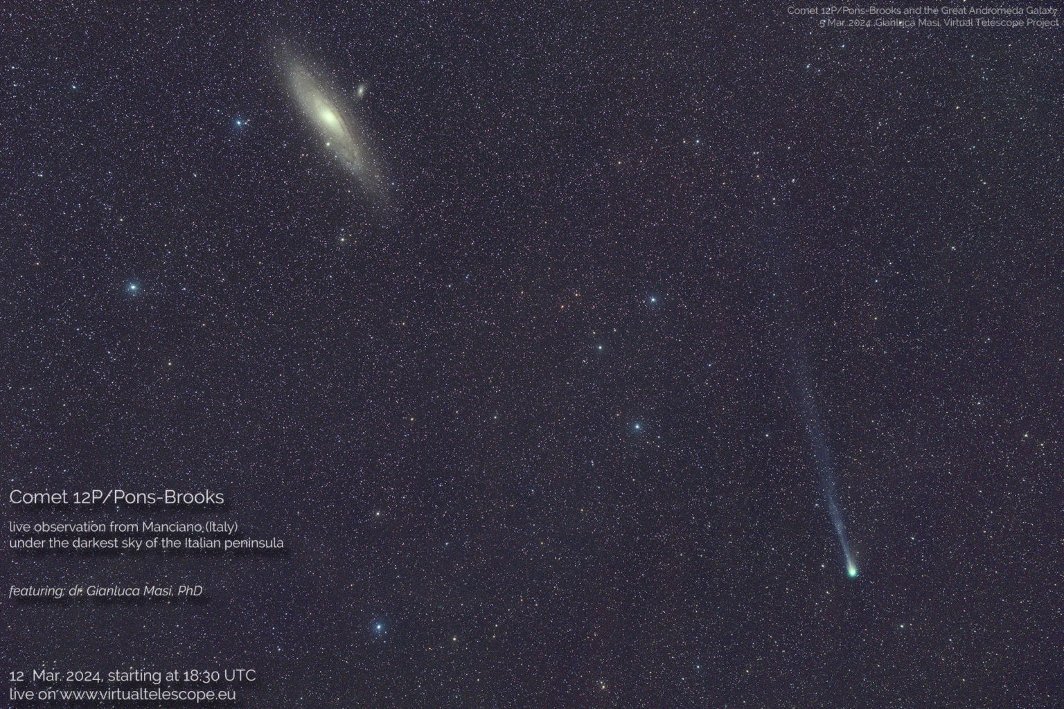 Fermo immagine della Cometa 12/P ripreso dal portale "Virtual Telescope Project"
