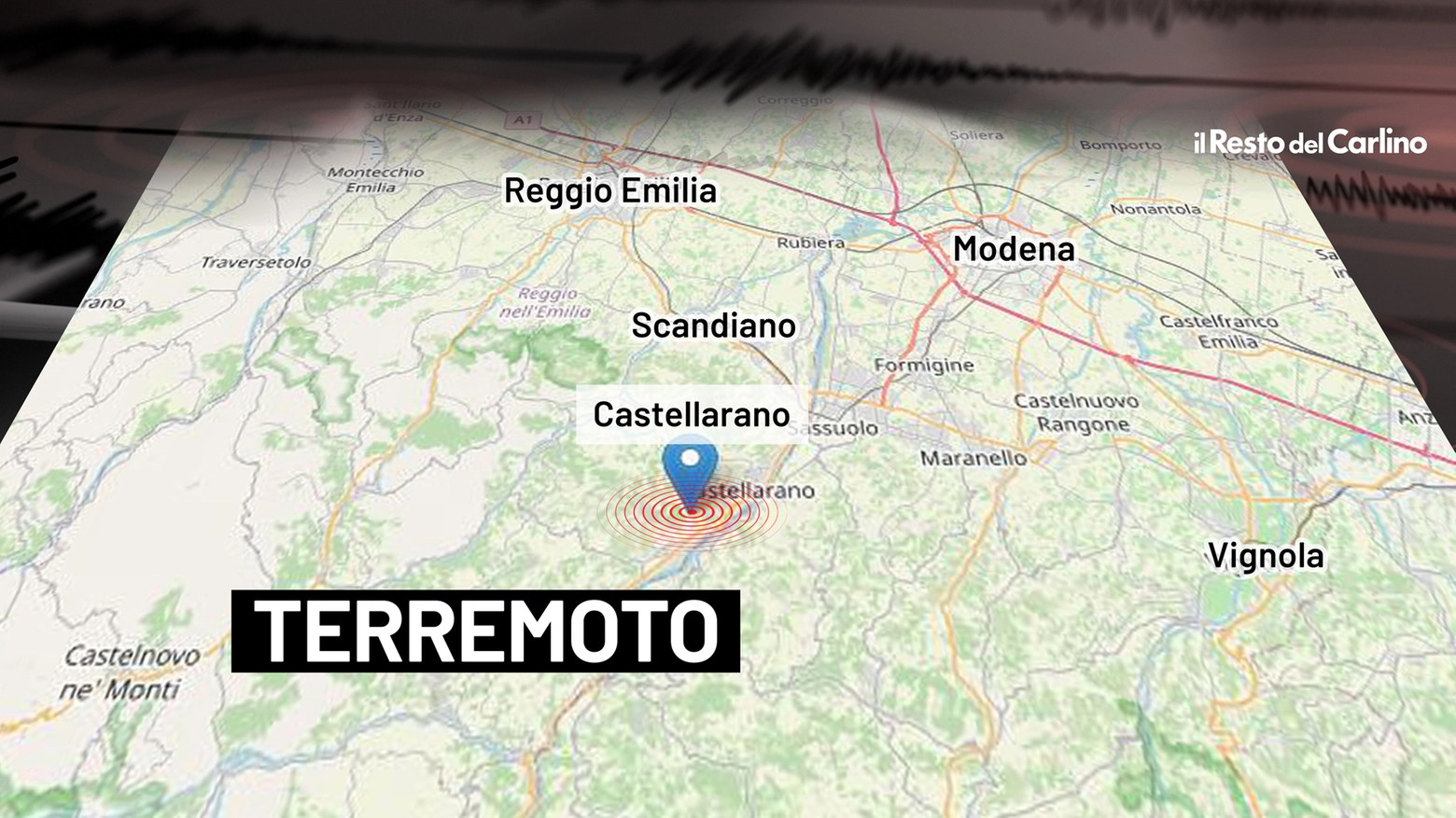 La scossa di terremoto di magnitudo 2.4 registrata dall'Ingv con epicentro a Castellarano, in provincia di Reggio Emilia
