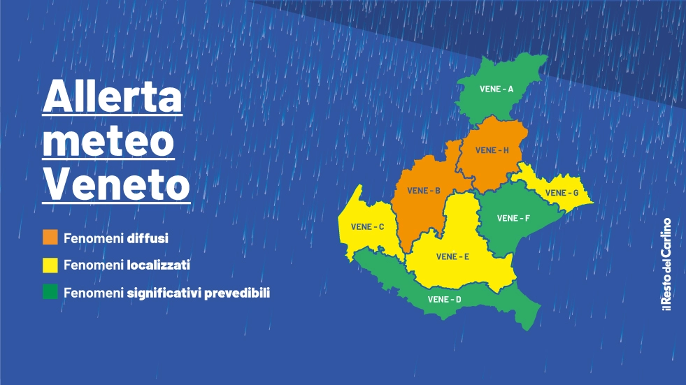 Mappa delle allerte meteo in Veneto
