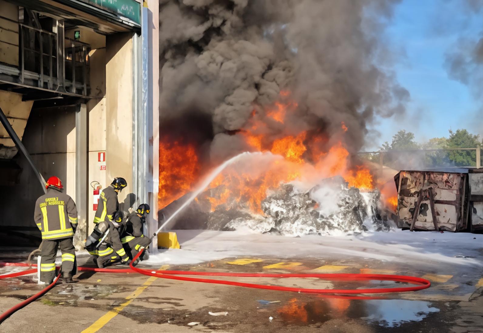 Incendio all’inceneritore. Deposito di rifiuti a fuoco. Colonna di fumo e paura Incendio all’inceneritore. Deposito di rifiuti a fuoco. Colonna di fumo e paura
