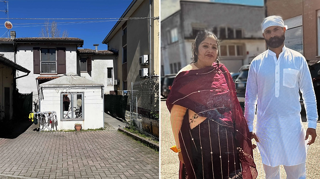 A destra Kulwinder Kaur, 40enne d’origine indiana deceduta a Montecchio lunedì in tarda serata, assieme al marito Hardeep Singh, 42enne, dipendente dell’agriturismo gattaticese Fattoria Marchesini. A sinistra, la loro casa a Praticello