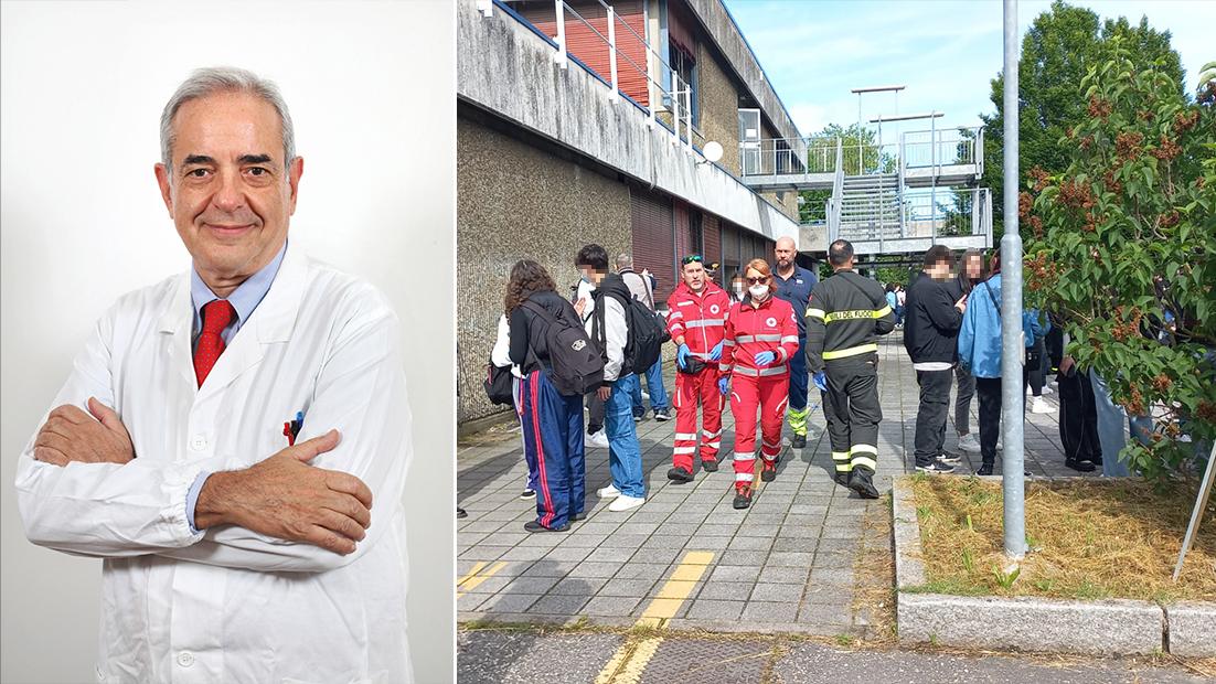 A sinistra, il professor Francesco Saverio Violante, direttore dell’Unità Operativa di Medicina del Lavoro dell'ospedale Sant'Orsola. A destra, i soccorsi alla piscina di Guastalla
