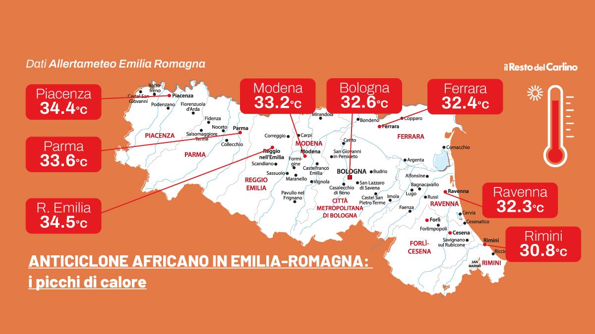 picco del caldo bollino rosso a bologna prossimi giorni rischio grandine in emilia