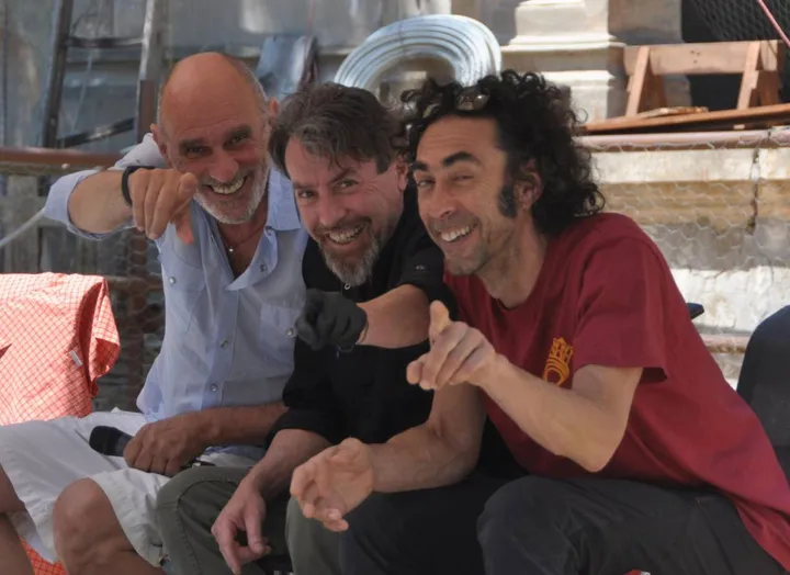 Da sinistra, il direttore artistico Roberto Martini, Franco Gamberini della Trattoria Montepaolo e il musicista Fabrizio Sirotti (foto Frasca)