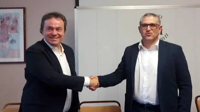 Da sinistra Andrea Pieralisi e il presidente della Jesina Giancarlo Chiariotti: i due si conoscono dai tempi della scuola