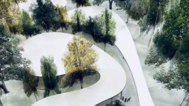Il rendering della struttura progettata da Mario Cucinella per il parco della Montagnola