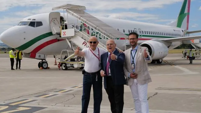 Da sinistra: German Efromovich di Aeroitalia, il presidente di FA Giuseppe Silvestrini e il manager di FA Alessandro Sozzi (foto Frasca)