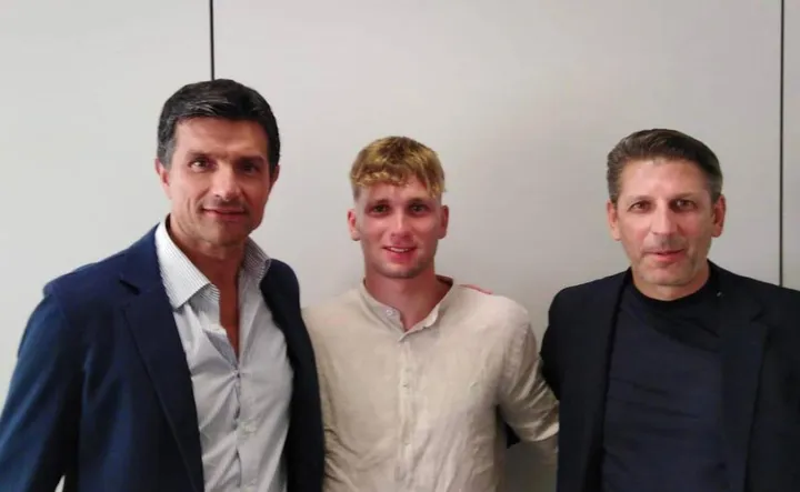 L’amministratore dell’Ancona Roberto Ripa insieme a Luca Lombardi e al direttore sportivo Micciola