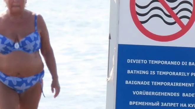 Uno dei cartelli comparsi in spiaggia per avvertire dei divieti di balneazione