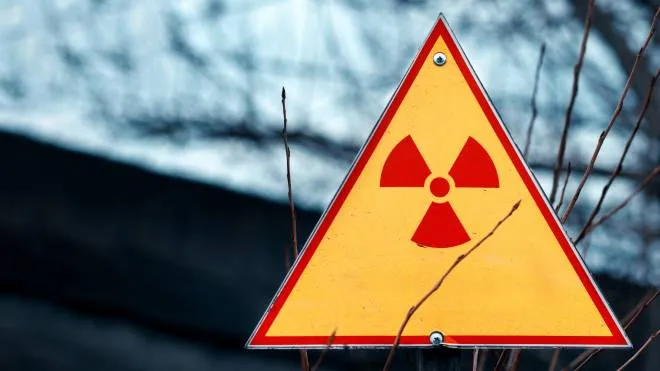 Sign of radiation hazard against radioactive waste, picture with a place for your text, copy space, your text here.