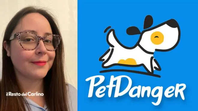 La riconoscibile icona dell’app "PetDanger" e a fianco la sua creatrice Giulia Francalancia