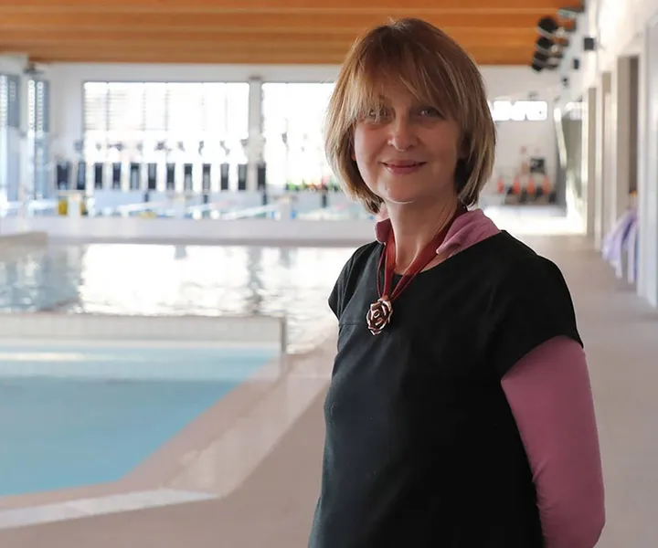 Paola Lanzon, presidente di Deai, la società di gestione della piscina dell’Ortignola, e di SportUp, la società che organizza i corsi