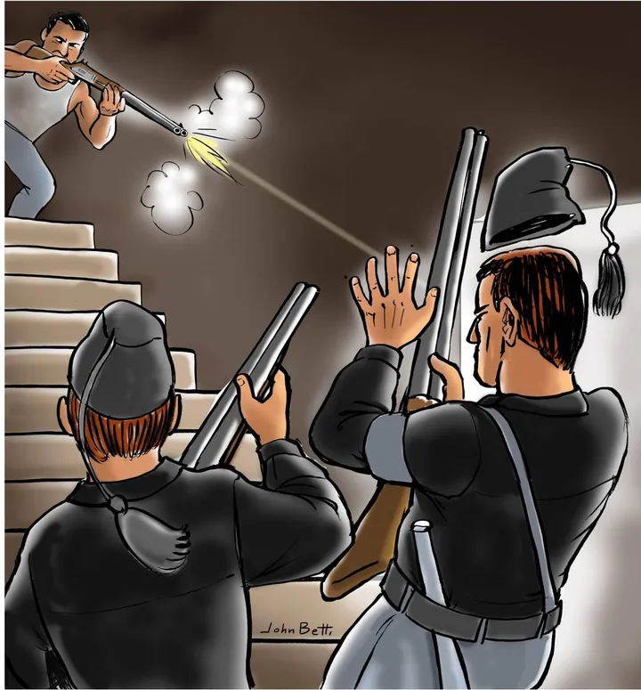 La ricostruzione dello scontro notturno tra Giuseppe Valenti e i fascisti di Fossombrone, fatta dal nostro illustratore John Betti