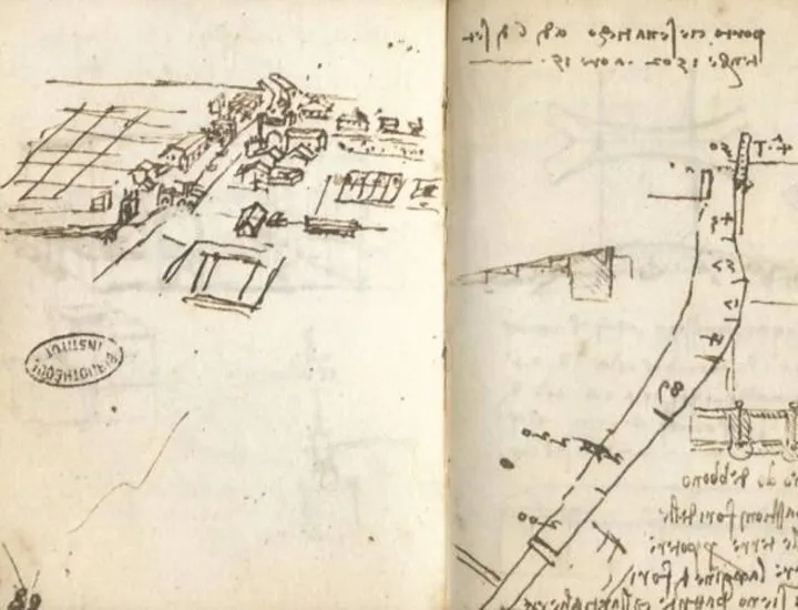 Nel disegno di Leonardo da Vinci del 1502, in alto a sinistra sono definite le saline