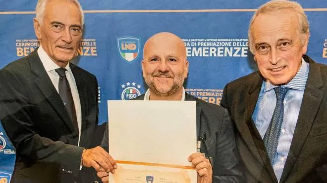 Il vice presidente Fabio Mazzocchetti con Gabriele Gravina e Giancarlo Abete