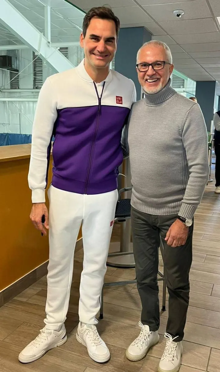 Il presidente della Virtus Emidio Cennerilli con Federer: il tennis è un’altra sua grande passione
