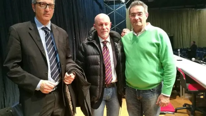 Da sinistra Mauro Fanan, Alessandro Spaggiari e Benito Zocca, tre dei sindacalisti presenti all’assemblea