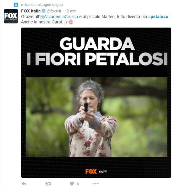 Fox Italia e la citazione su The Walking Dead (Foto da Twitter)
