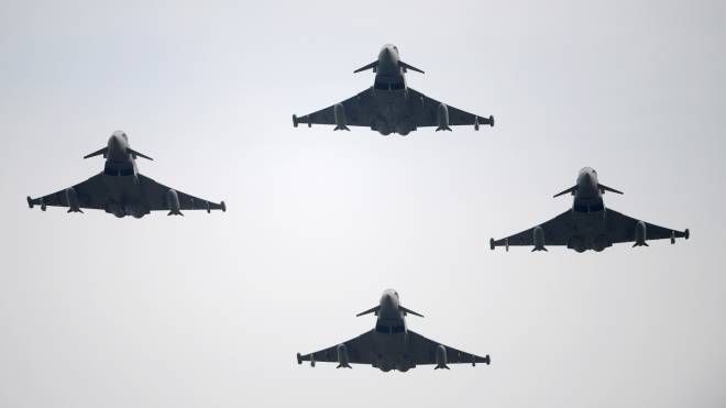 I quattro caccia Eurofighters (foto Afp)