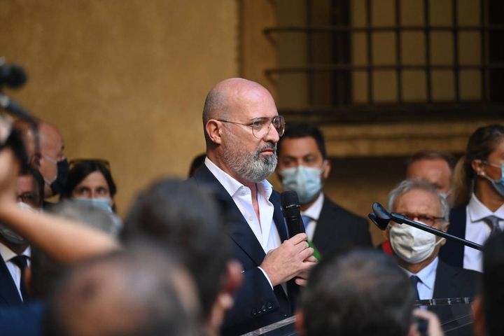 Il presidente dell'Emilia-Romagna Bonaccini alla cerimonia del 2 agosto (Fotoschicchi)