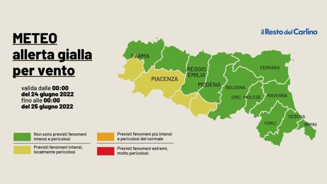 Allerta gialla nelle province di Parma, Piacenza, Modena e Reggio Emilia
