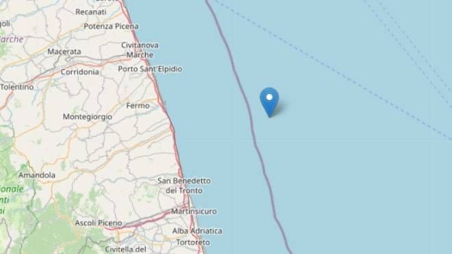 Terremoto oggi tra le province di Ascoli e Fermo al largo della costa (foto OpenStreetMap)
