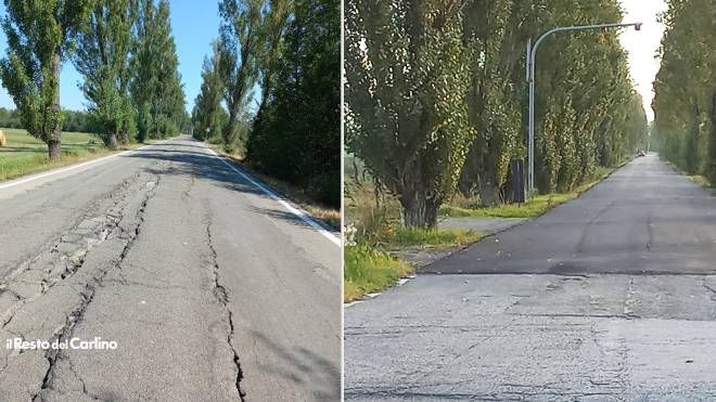 Le foto di prima e dopo l’intervento d’asfaltatura